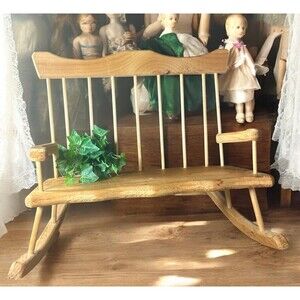 Miniature Wooden Doll Display Rocking Chair Rustic Blonde Wood Vintage Style